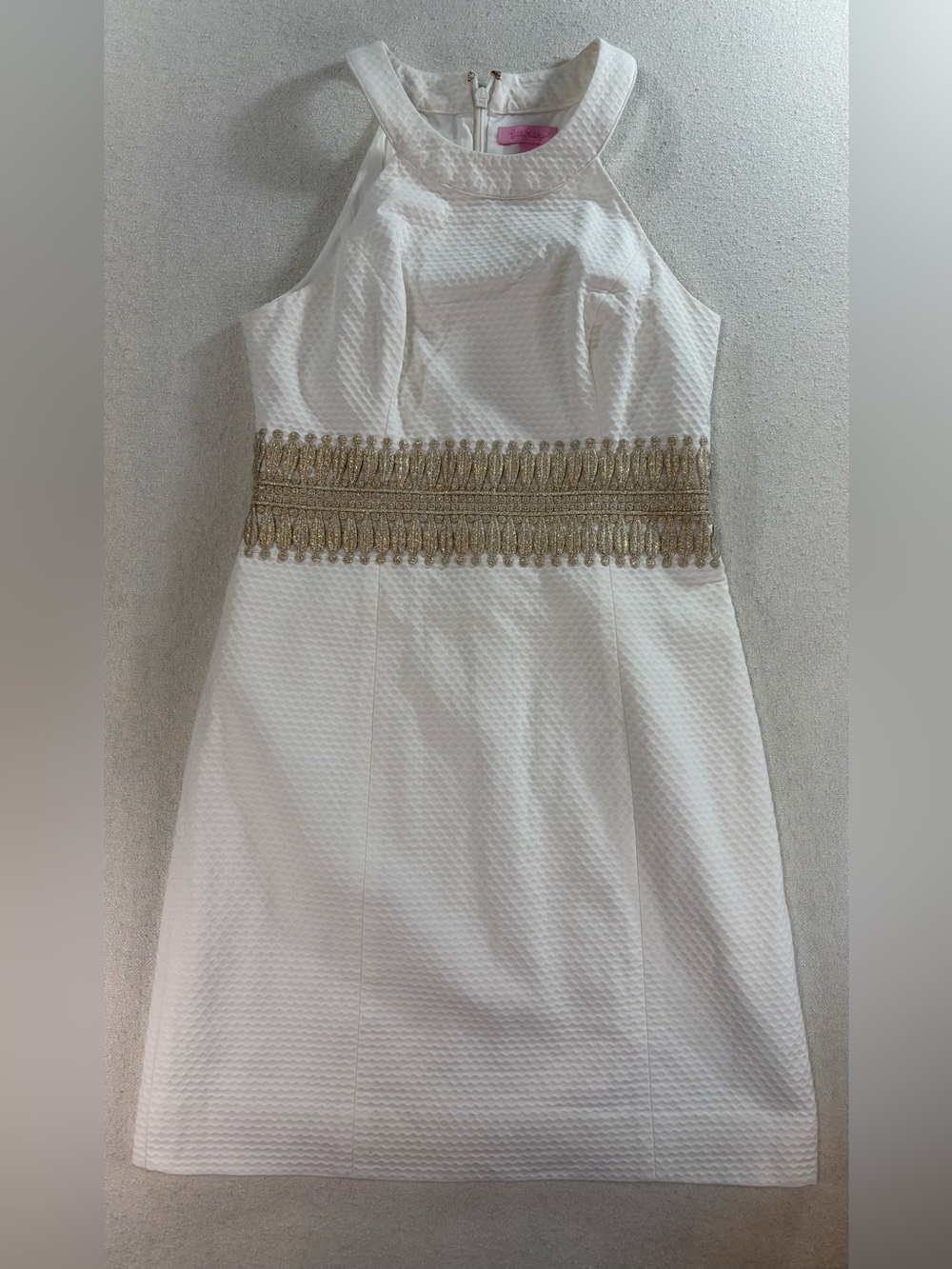 Lilly Pulitzer Ashlyn White Gold Metallic Lace Halter Shift Dress Size 2 - Picture 2 of 8